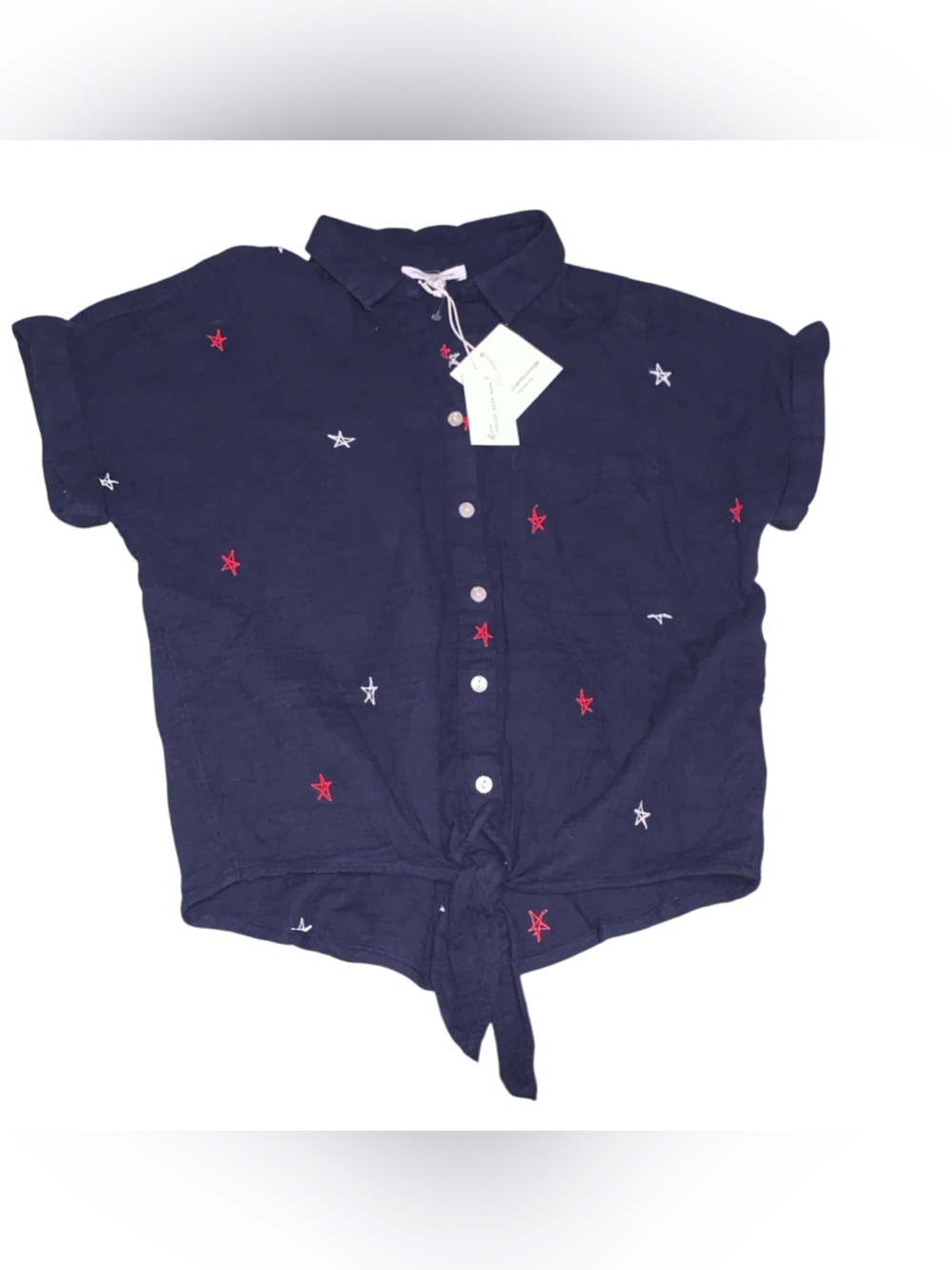 Navy Star-Embroidered Tie-Front Shirt 4th of July Shirt Memorial Day